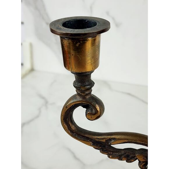 Johnson Bronze Co Ornate Candle Holder Candelabra 50s Newcastle PA Bronze 7 1/2" - Picture 4 of 16